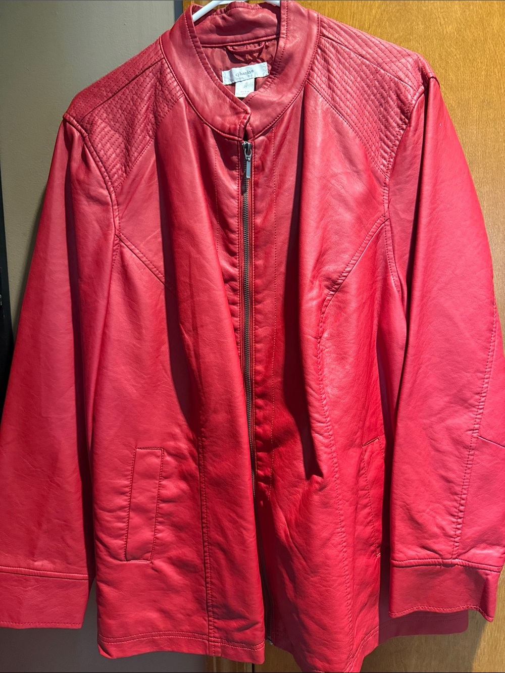 CJ Banks Red fake Leather Zip-Front Jacket